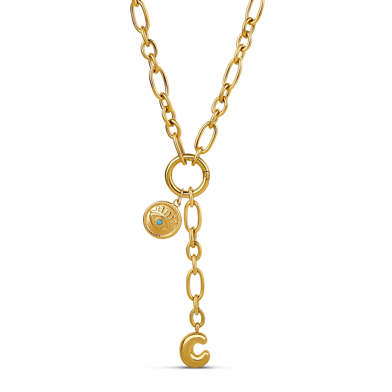 Initial Gold Drop Necklace with Eye Charm