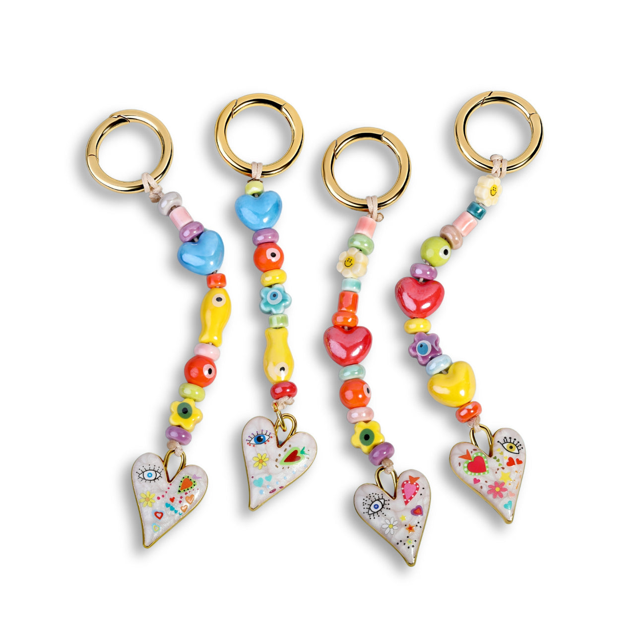 Colorful Ceramic Beaded Heart Bag Charm